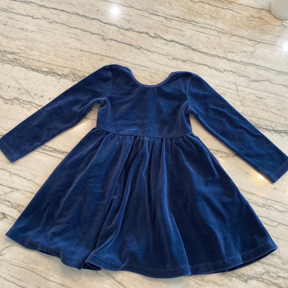 Blue velvet girls dress with pockets